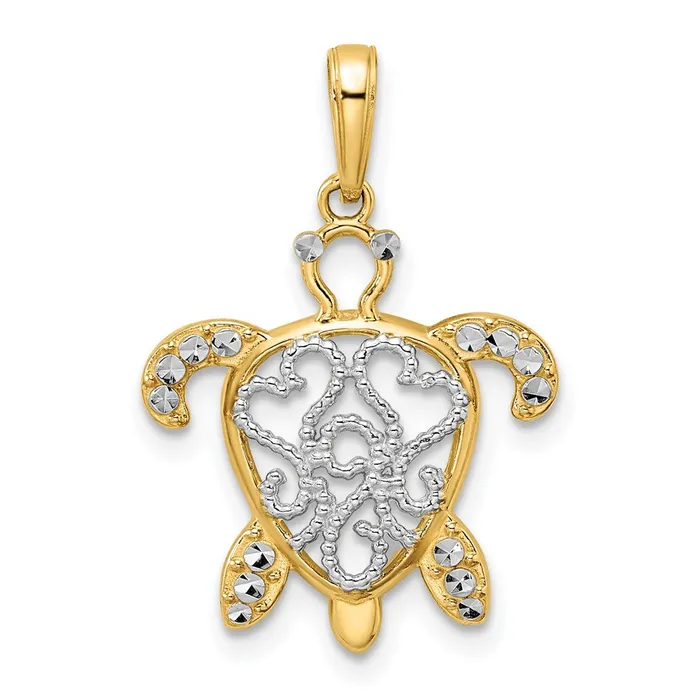 14k and White Rhodium Diamondcut Filigree Turtle Pendant TreasureFineJewelers Necklaces 14k and White Rhodium Diamondcut Filigree Turtle Pendant TreasureFineJewelers Necklaces