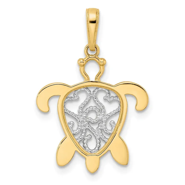 14k and White Rhodium Diamondcut Filigree Turtle Pendant TreasureFineJewelers Necklaces