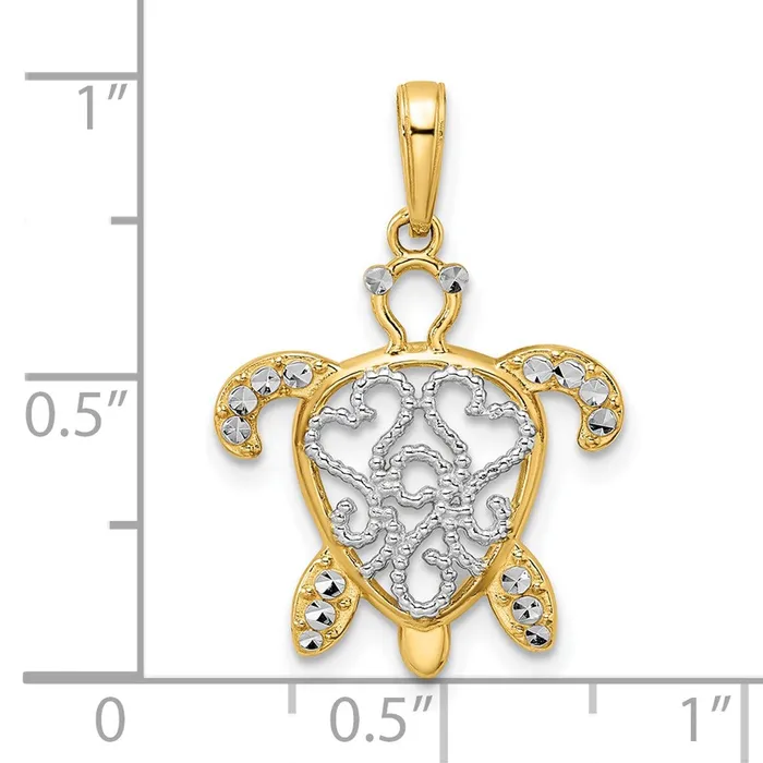 14k and White Rhodium Diamondcut Filigree Turtle Pendant TreasureFineJewelers Necklaces