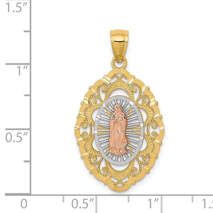 14k Tricolor Our Lady of Guadalupe Pendant TreasureFineJewelers Necklaces
