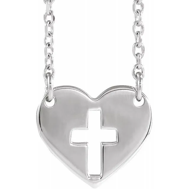 14K White Pierced Cross Heart 1618 Necklace TreasureFineJewelers Necklaces 14K White Pierced Cross Heart 1618 Necklace TreasureFineJewelers Necklaces
