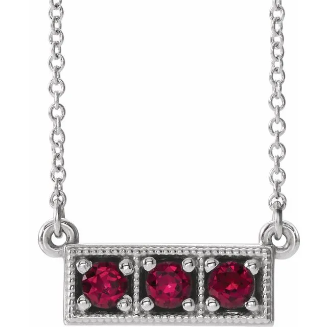 14K White Ruby ThreeStone Granulated Bar 1618 Necklace TreasureFineJewelers Necklaces 14K White Ruby ThreeStone Granulated Bar 1618 Necklace TreasureFineJewelers Necklaces