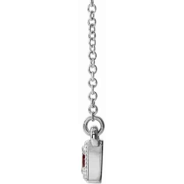 14K White Ruby ThreeStone Granulated Bar 1618 Necklace TreasureFineJewelers Necklaces