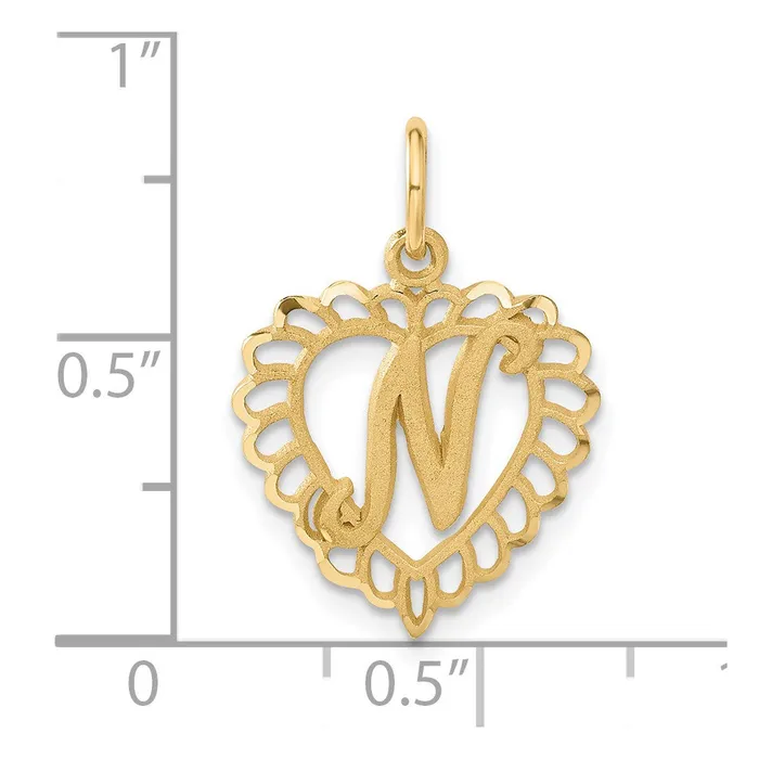14k Yellow Gold Heart Letter N Charm TreasureFineJewelers Charm Necklaces