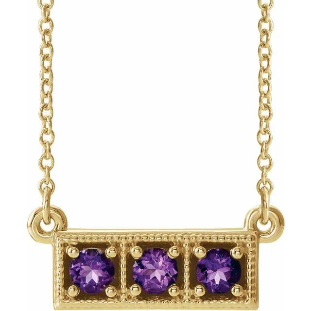 14K Yellow Gold Natural Amethyst ThreeStone Bar 1618 Necklace TreasureFineJewelers Necklaces 14K Yellow Gold Natural Amethyst ThreeStone Bar 1618 Necklace TreasureFineJewelers Necklaces