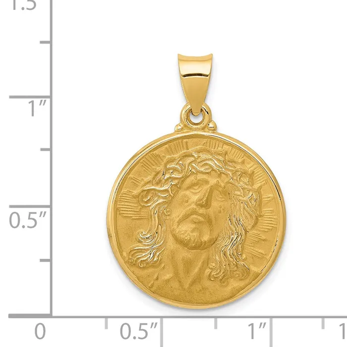 14k Yellow Gold Polished and Satin Face of Jesus Medal Hollow Pendant TreasureFineJewelers Necklaces