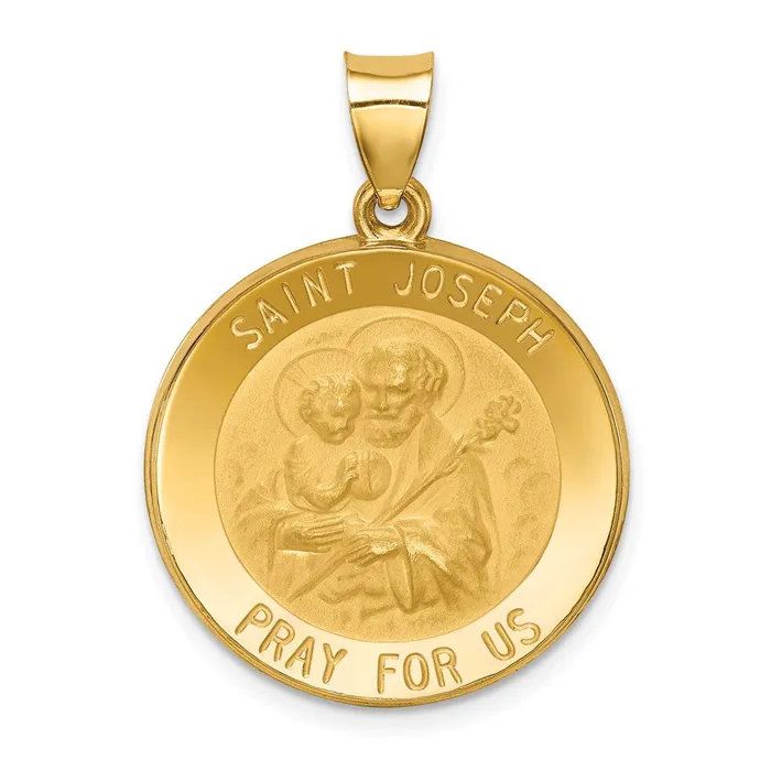 14k Yellow Gold Polished and Satin St Joseph Medal Hollow Pendant TreasureFineJewelers Necklaces 14k Yellow Gold Polished and Satin St Joseph Medal Hollow Pendant TreasureFineJewelers Necklaces