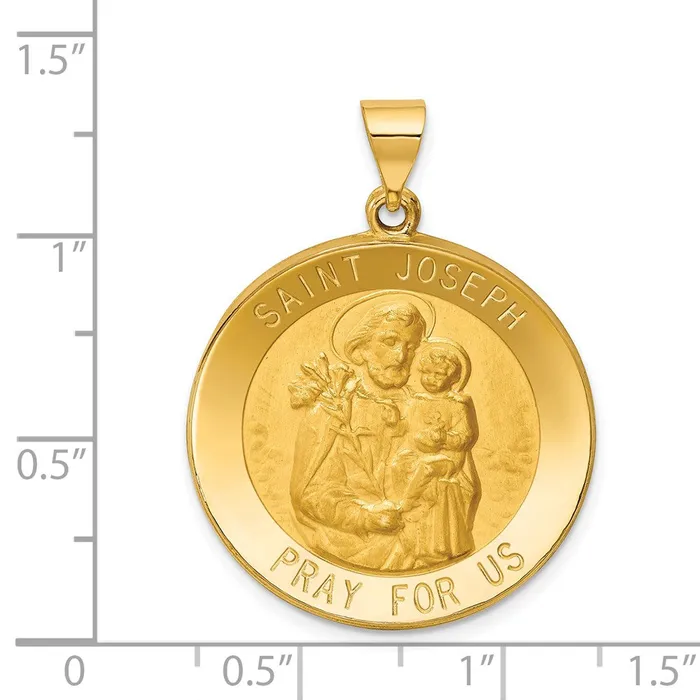 14k Yellow Gold Polished and Satin St Joseph Medal Hollow Pendant TreasureFineJewelers Necklaces