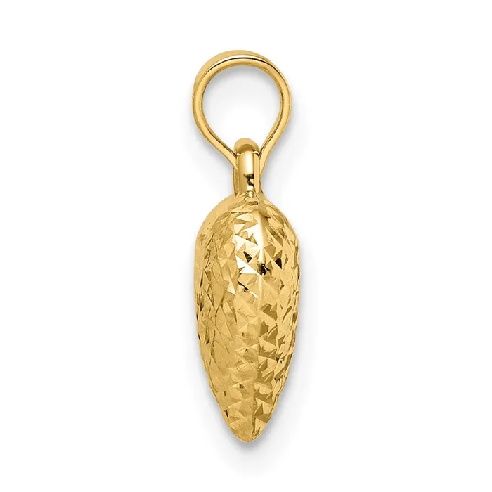 14k Yellow Gold Polished Diamondcut Medium Puffed Heart Pendant TreasureFineJewelers Necklaces