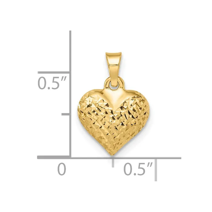 14k Yellow Gold Polished Diamondcut Medium Puffed Heart Pendant TreasureFineJewelers Necklaces
