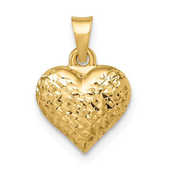 14k Yellow Gold Polished Diamondcut Medium Puffed Heart Pendant TreasureFineJewelers Necklaces
