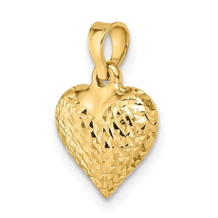 14k Yellow Gold Polished Diamondcut Medium Puffed Heart Pendant TreasureFineJewelers Necklaces
