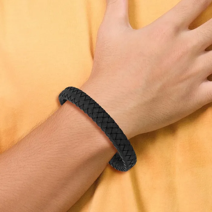 Chisel Stainless Steel Antiqued Black Braided Leather 825 inch Bracelet TreasureFineJewelers Bracelets