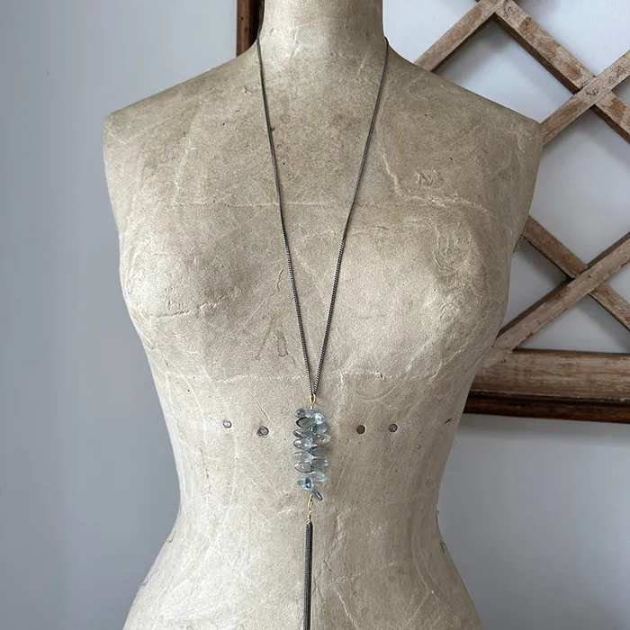 Inez Aquamarine Tassel Necklace Robindira Unsworth Necklaces
