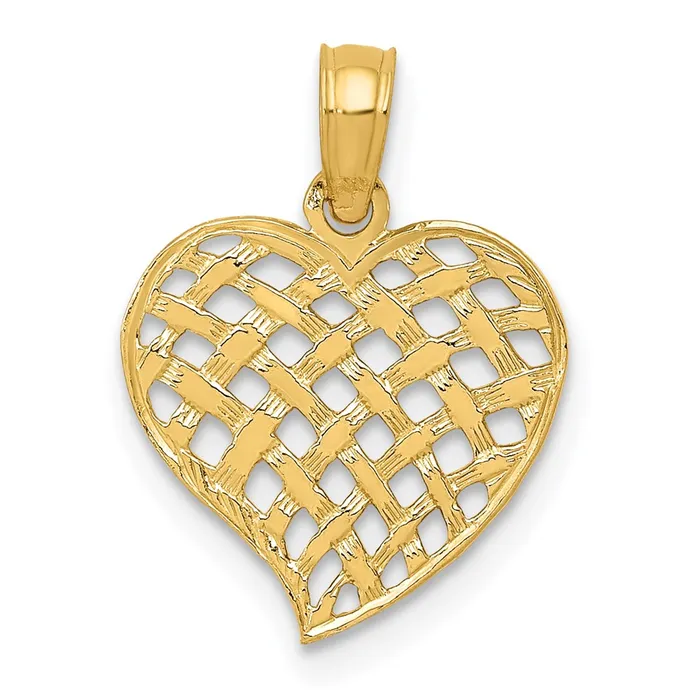Necklaces 14K Polished Basket Weave Pattern Heart Pendant TreasureFineJewelers Necklaces 14K Polished Basket Weave Pattern Heart Pendant TreasureFineJewelers