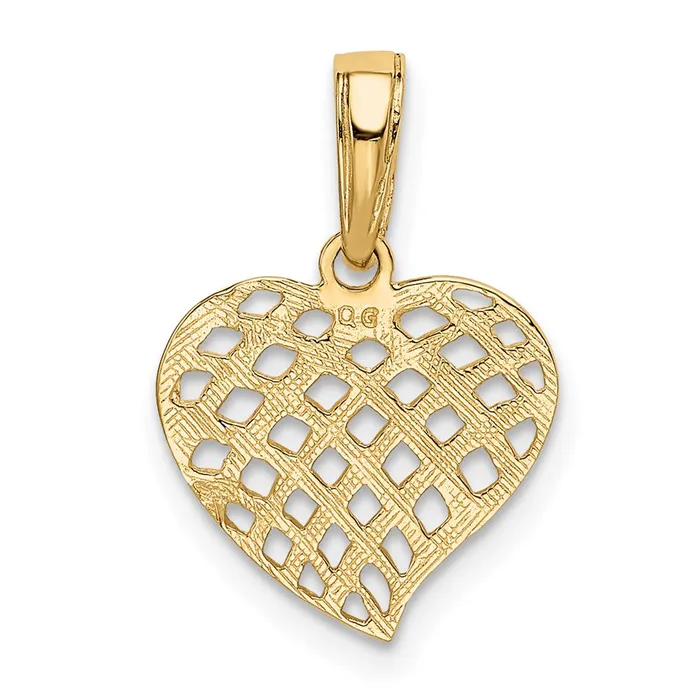 Necklaces 14K Polished Basket Weave Pattern Heart Pendant TreasureFineJewelers