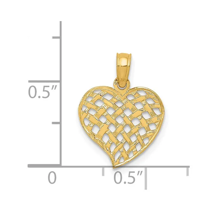 Necklaces 14K Polished Basket Weave Pattern Heart Pendant TreasureFineJewelers