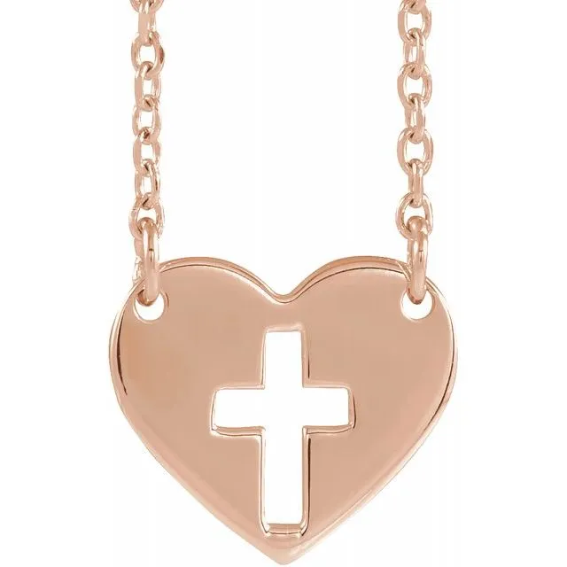 Necklaces 14K Rose Pierced Cross Heart 1618 Necklace TreasureFineJewelers Necklaces 14K Rose Pierced Cross Heart 1618 Necklace TreasureFineJewelers
