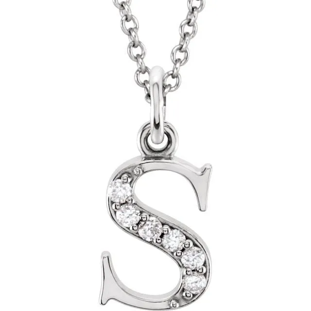 Necklaces 14K White Gold 025 CTW Natural Diamond Lowercase Initial S 16 Necklace TreasureFineJewelers Necklaces 14K White Gold 025 CTW Natural Diamond Lowercase Initial S 16 Necklace TreasureFineJewelers