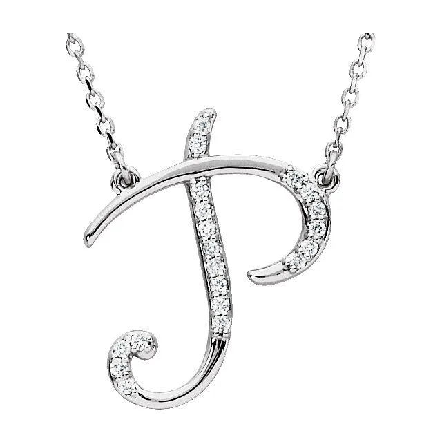 Necklaces 14K White Gold 110 CTW Natural Diamond Initial P 16 Necklace TreasureFineJewelers Necklaces 14K White Gold 110 CTW Natural Diamond Initial P 16 Necklace TreasureFineJewelers