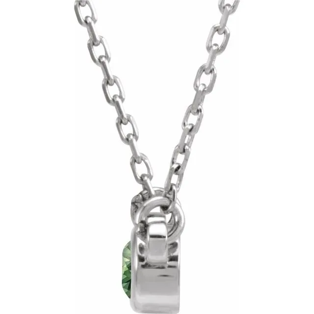 Necklaces 14K White Gold 3 mm Round Natural Green Sapphire Solitaire 18 Necklace TreasureFineJewelers