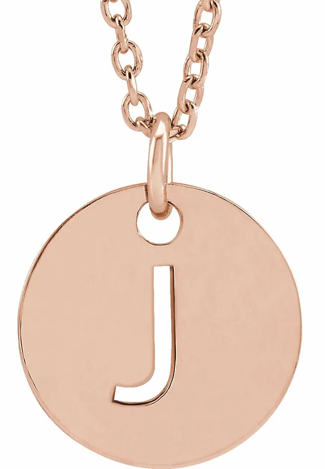 Necklaces 18K Rose GoldPlated Sterling Silver Initial J 10 mm Disc 1618 Necklace TreasureFineJewelers