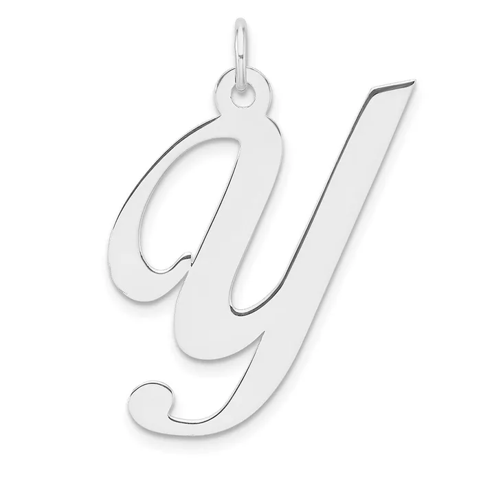Necklaces Large Sterling Silver Rhodiumplated Fancy Script Letter Y Initial Charm TreasureFineJewelers