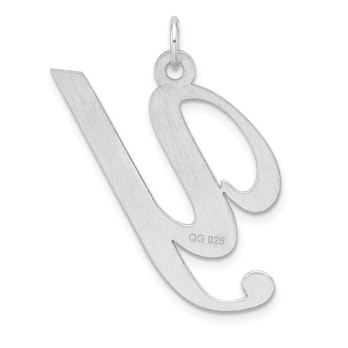 Necklaces Large Sterling Silver Rhodiumplated Fancy Script Letter Y Initial Charm TreasureFineJewelers