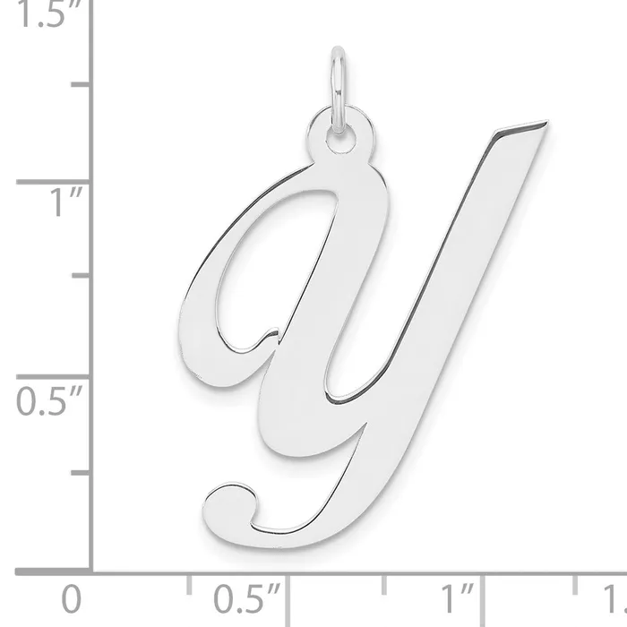 Necklaces Large Sterling Silver Rhodiumplated Fancy Script Letter Y Initial Charm TreasureFineJewelers
