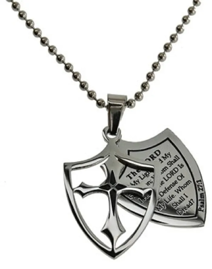 Necklaces North Arrow Shop The Lord Is My Light Necklace Two Piece Cross Shield with Bible Verse Stainless Steel Ball Chain Necklaces North Arrow Shop The Lord Is My Light Necklace Two Piece Cross Shield with Bible Verse Stainless Steel Ball Chain