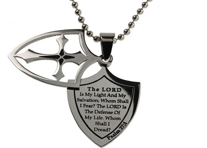 Necklaces North Arrow Shop The Lord Is My Light Necklace Two Piece Cross Shield with Bible Verse Stainless Steel Ball Chain Necklaces North Arrow Shop The Lord Is My Light Necklace Two Piece Cross Shield with Bible Verse Stainless Steel Ball Chain