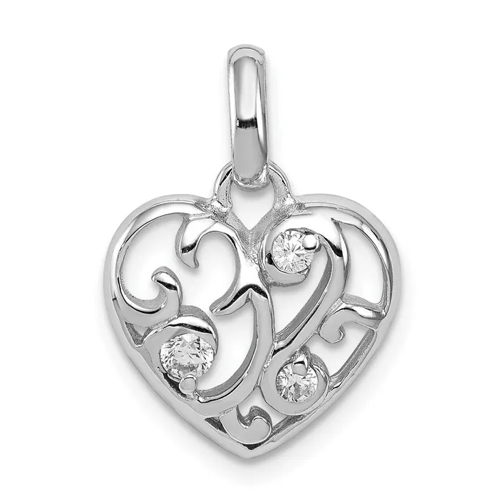 Necklaces Sterling Silver Rhodium Plated CZ Heart Pendant TreasureFineJewelers Necklaces Sterling Silver Rhodium Plated CZ Heart Pendant TreasureFineJewelers