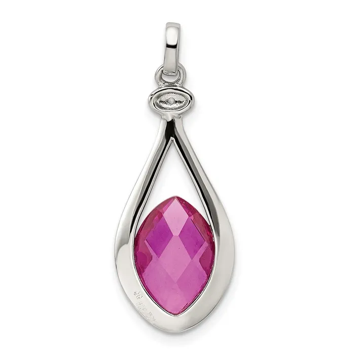 Necklaces Sterling Silver Synthetic Red Fancycut Marquise Pendant TreasureFineJewelers