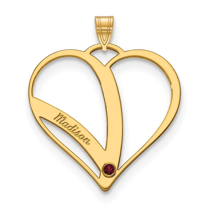 Necklaces TreasureFineJewelers 10KY 1 Name and Birthstone w 18k Bezel Cut Out Heart Necklace