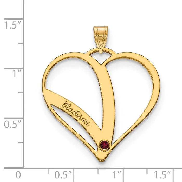 Necklaces TreasureFineJewelers 10KY 1 Name and Birthstone w 18k Bezel Cut Out Heart Necklace