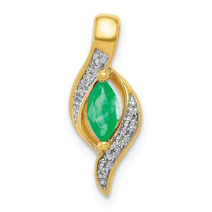 Necklaces TreasureFineJewelers 14k Diamond and Marquise Emerald Pendant