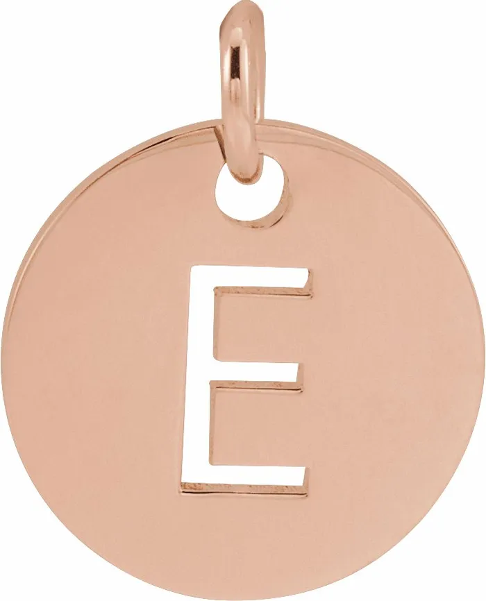 Necklaces TreasureFineJewelers 14K Rose Gold Initial E 10 mm Disc Pendant