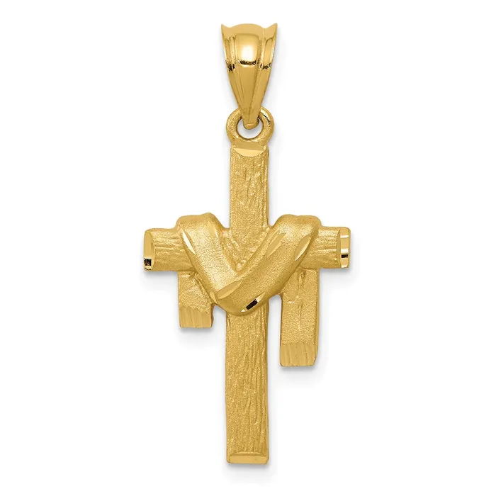 Necklaces TreasureFineJewelers 14k Satin Draped Cross Pendant
