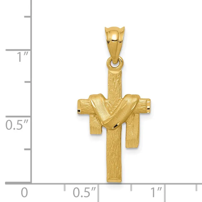 Necklaces TreasureFineJewelers 14k Satin Draped Cross Pendant