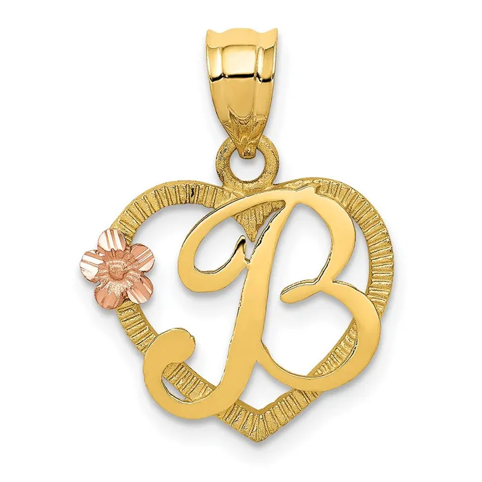 Necklaces TreasureFineJewelers 14k TwoTone Heart Letter B Initial Pendant Necklaces TreasureFineJewelers 14k TwoTone Heart Letter B Initial Pendant
