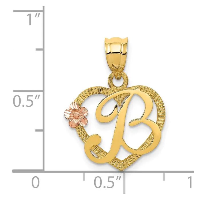 Necklaces TreasureFineJewelers 14k TwoTone Heart Letter B Initial Pendant