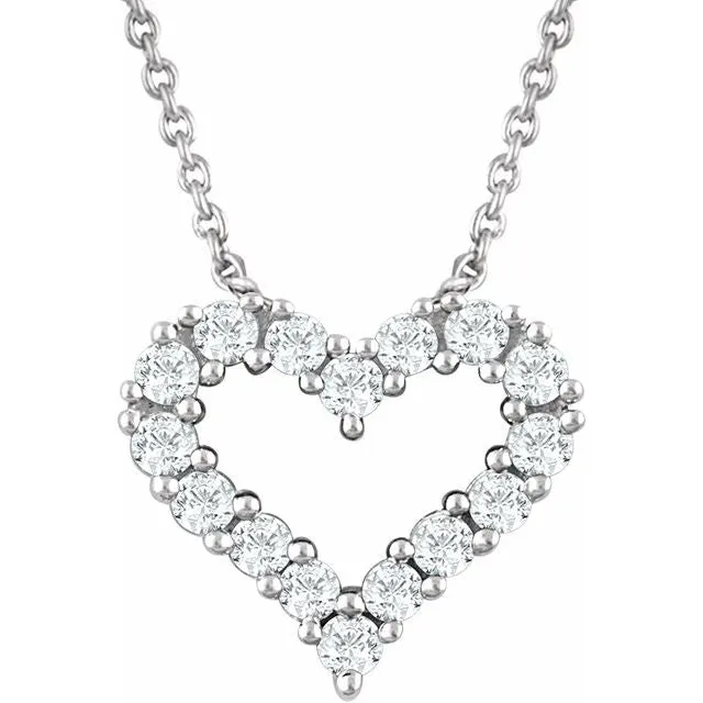 Necklaces TreasureFineJewelers 14K White 14 CTW Diamond Heart 18 Necklace