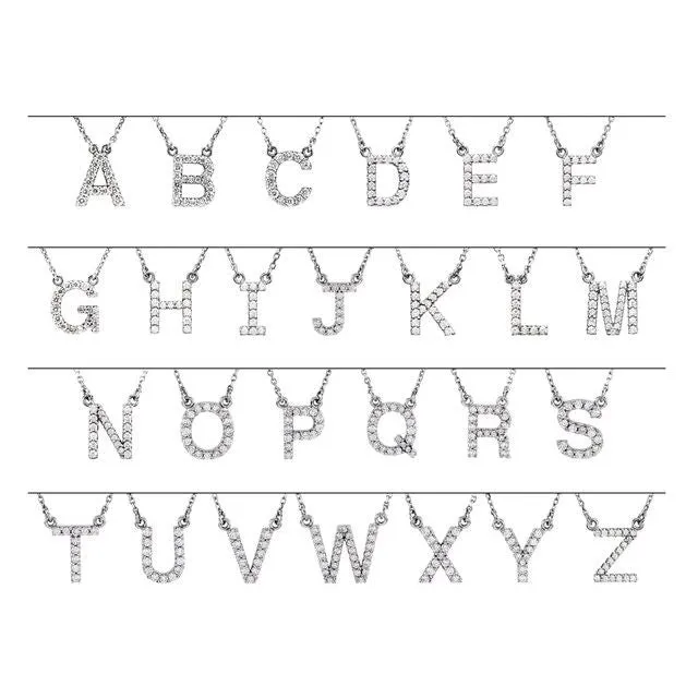 Necklaces TreasureFineJewelers 14K White Gold 18 CTW Natural Diamond Initial F 16 Necklace