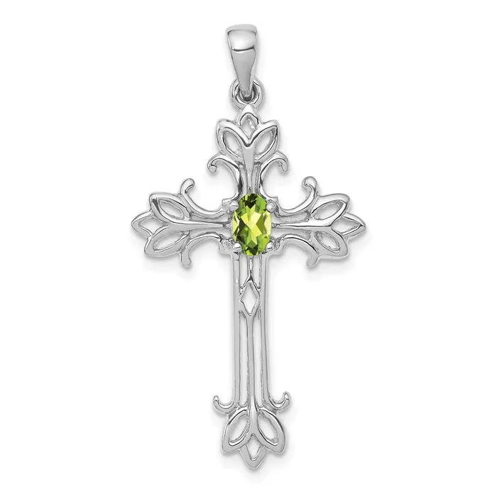 Necklaces TreasureFineJewelers 14k White Gold 5x3mm Oval Peridot cross pendant Necklaces TreasureFineJewelers 14k White Gold 5x3mm Oval Peridot cross pendant