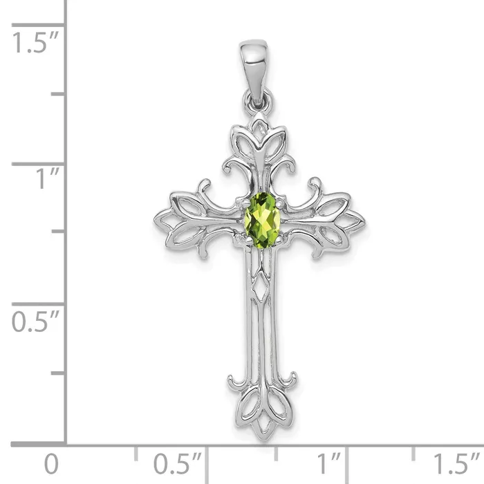 Necklaces TreasureFineJewelers 14k White Gold 5x3mm Oval Peridot cross pendant