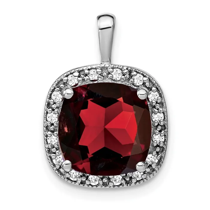 Necklaces TreasureFineJewelers 14k White Gold Cushion Garnet and Diamond Pendant Necklaces TreasureFineJewelers 14k White Gold Cushion Garnet and Diamond Pendant