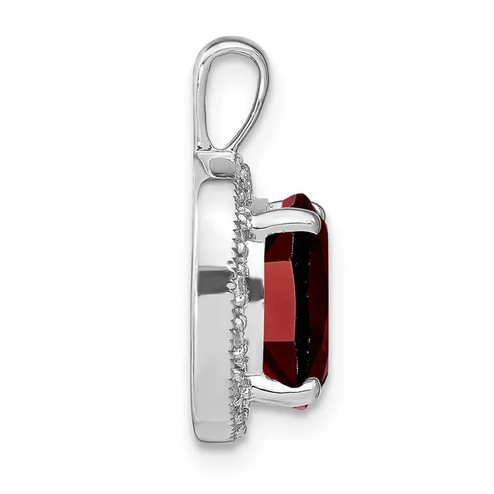 Necklaces TreasureFineJewelers 14k White Gold Cushion Garnet and Diamond Pendant