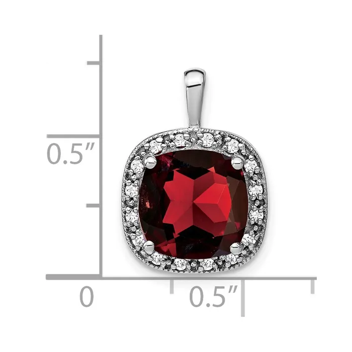 Necklaces TreasureFineJewelers 14k White Gold Cushion Garnet and Diamond Pendant