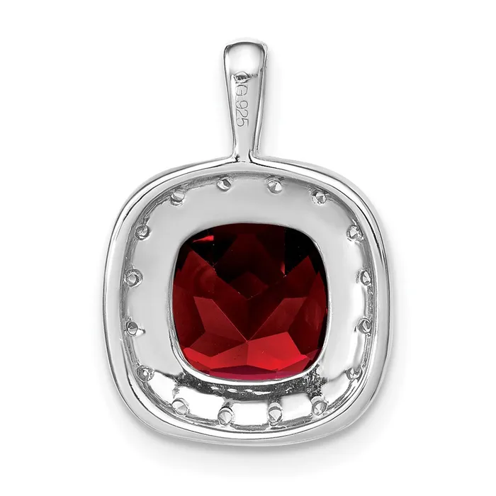 Necklaces TreasureFineJewelers 14k White Gold Cushion Garnet and Diamond Pendant