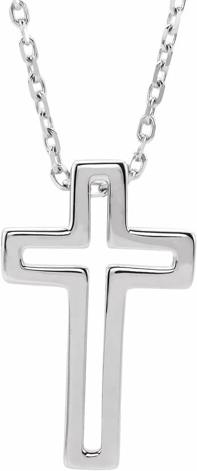 Necklaces TreasureFineJewelers 14K White Gold Open Cross 1618 Necklace